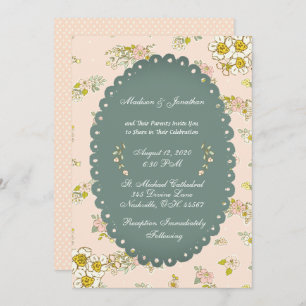 Vintage Script Floral Blush Wedding Invitation