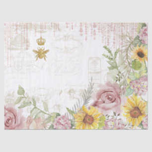Vintage Script Floral Sunflower Watercolor French Tissue Paper