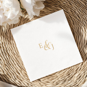 Vintage Script Gold Foil Metallic Monogram Wedding Napkins