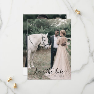 Vintage Script Light Photo Template Save the Date