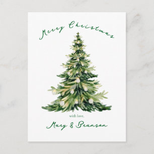 Vintage Script Non Photo Green Christmas Tree Holiday Postcard