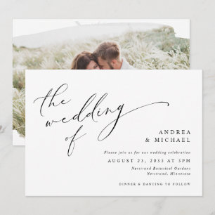Vintage Script Romantic Photo Horizontal Wedding Invitation