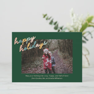 Vintage Script Typography Green Photo Happy Holiday Card