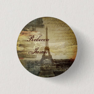 vintage scripts Paris Eiffel Tower Wedding favour 3 Cm Round Badge