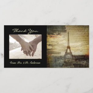 vintage scripts Paris Eiffel Tower Wedding Thank You Card