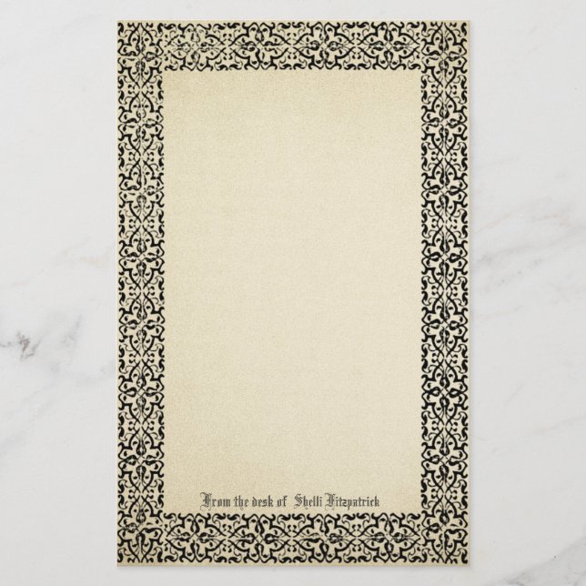 Vintage Scroll Border Parchment Personalised Stationery (Front)
