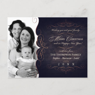 Vintage Scroll Chalkboard Christmas photo card