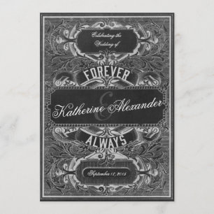 Vintage Scroll Engraving Chalkboard Wedding Invite