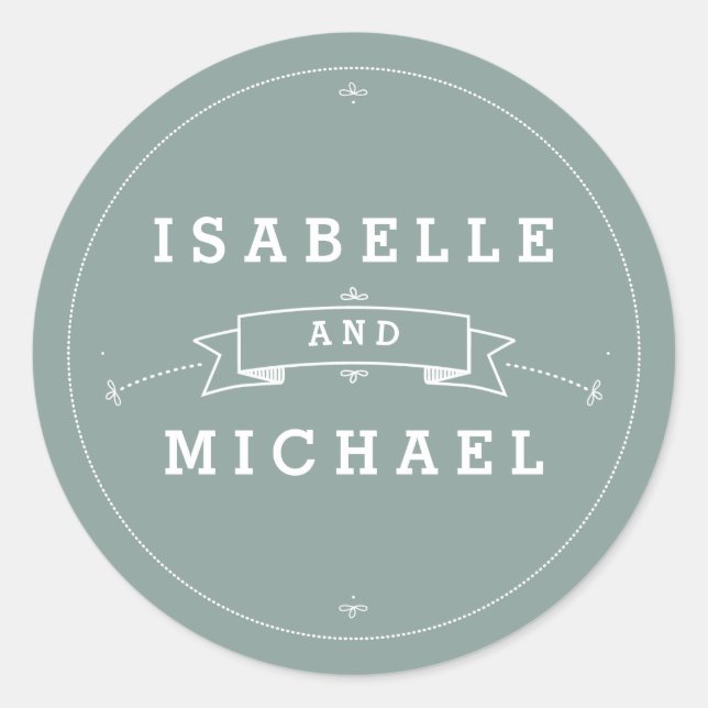 Vintage Scroll in Bride & Groom Wedding Sticker (Front)