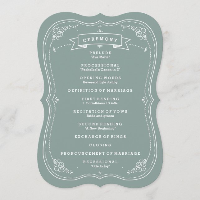 Vintage Scroll in Green Wedding Program (Front)