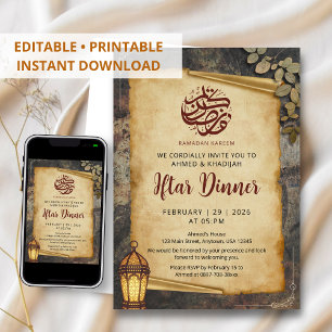 Vintage Scroll Paper Ramadan Iftar Dinner Invitation