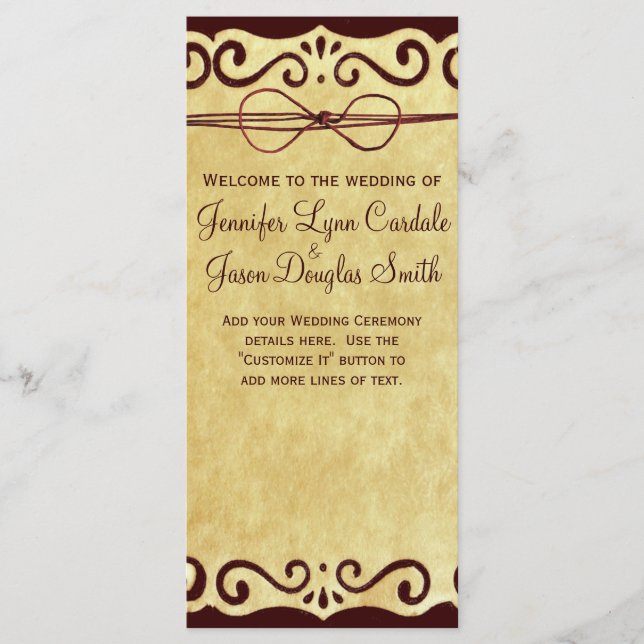 Vintage Scroll Rustic Country Wedding Program (Front)