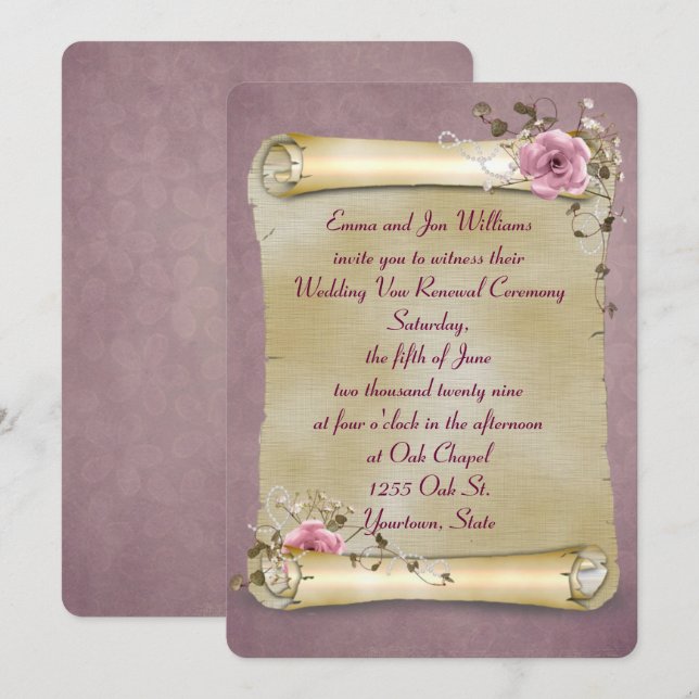 Vintage Scroll Vow Renewal Invitation (Front/Back)
