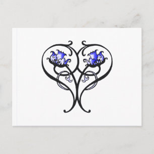 Vintage Scrolling Flowers Blue Postcard