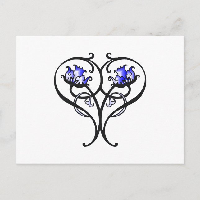 Vintage Scrolling Flowers Blue Postcard (Front)