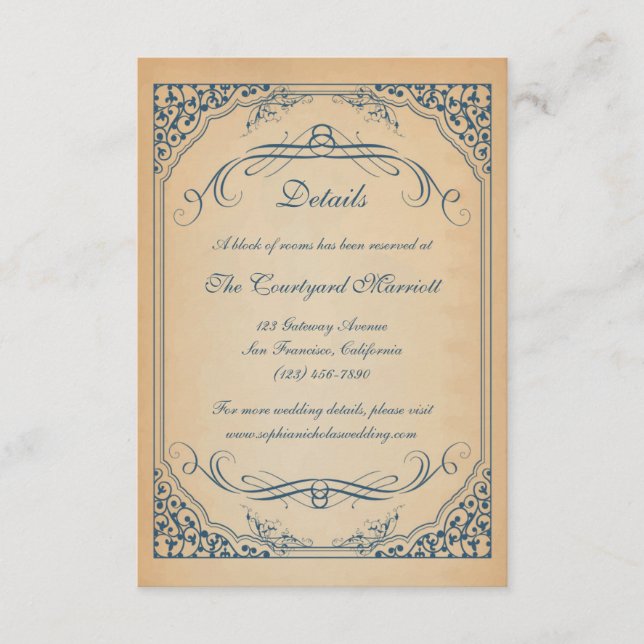 Vintage Scrolls Frame Wedding Details Enclosure Card (Front)