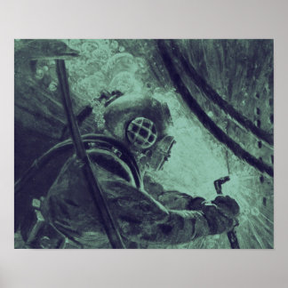 Vintage Scuba Diver Industrial Welding Underwater Poster