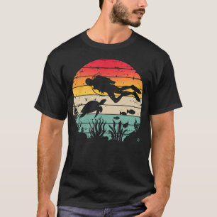 Vintage Scuba Diver Turtle Design T-Shirt