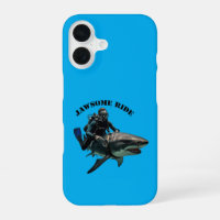Vintage SCUBA Diving Diver Riding a Big Shark URM