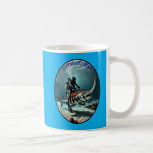 Vintage SCUBA Diving Diver Riding a Sawfish URM Coffee Mug