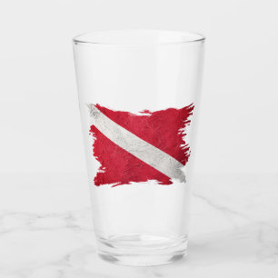Vintage scuba flag, Brush stroke, Diver down flag Glass