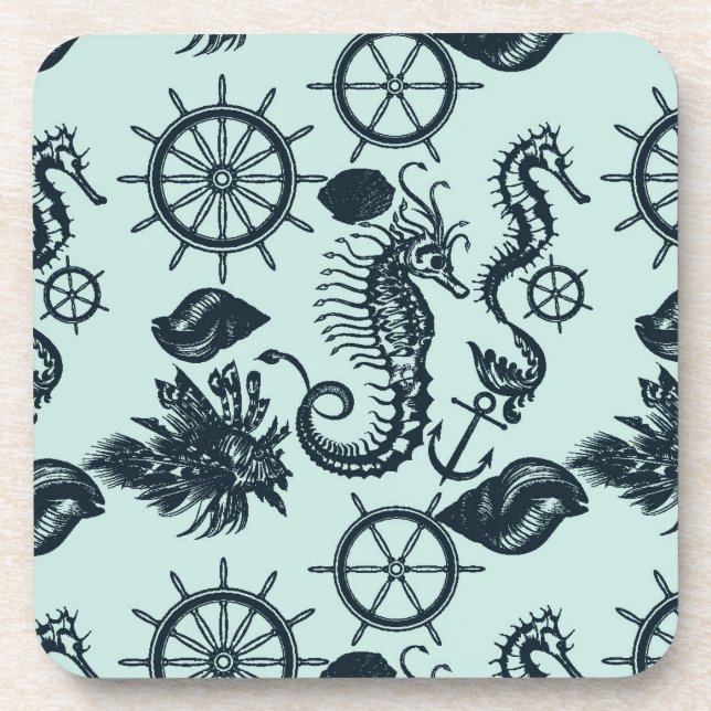 Vintage Sea Animal Pattern Coaster (Front)