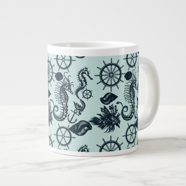 Vintage Sea Animal Pattern Large Coffee Mug (Front Right)