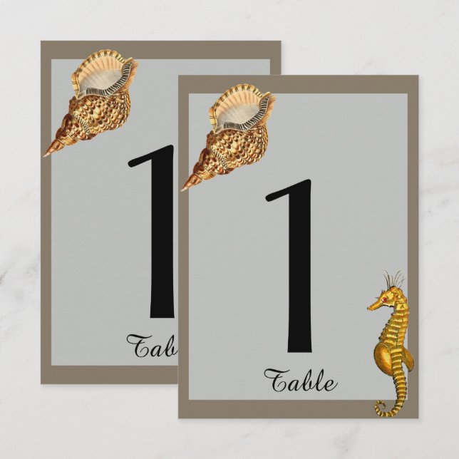 Vintage Sea Animals Beach Wedding Table Number (Front/Back)