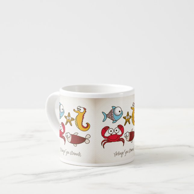 Vintage Sea Animals Espresso Mug (Front Left)