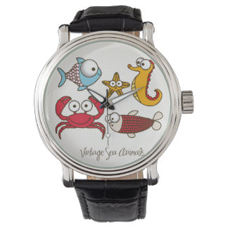 Vintage Sea Animals Vintage Leather Strap Black Watch