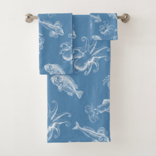 Vintage Sea Creatures Ocean Fantasy Bath Towel Set