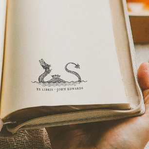Vintage Sea Monster Mythical Ex Libris Book Rubber Stamp