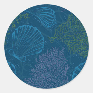 Vintage Sea Pattern Classic Round Sticker