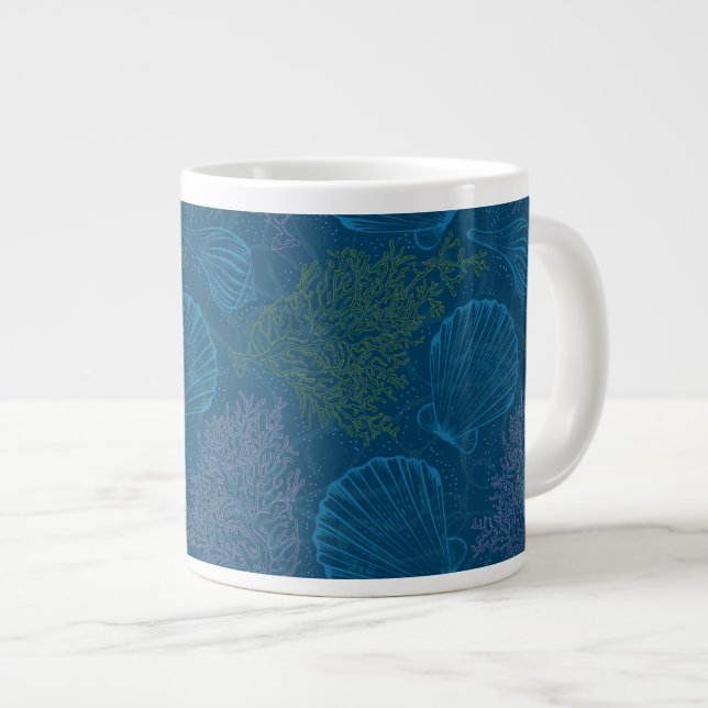 Vintage Sea Pattern Large Coffee Mug (Front Right)