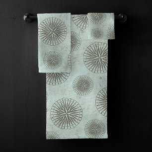 Vintage Sea Shanty Steampunk Compass Ephemera Bath Towel Set