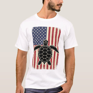 Vintage Sea Turtle American Flag Patriotic Shirt D