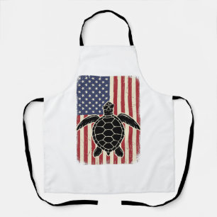 Vintage Sea Turtle American Flag Patriotic Shirt D Apron