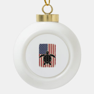 Vintage Sea Turtle American Flag Patriotic Shirt D Ceramic Ball Christmas Ornament