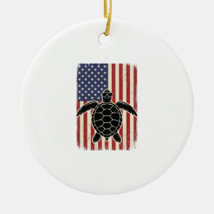 Vintage Sea Turtle American Flag Patriotic Shirt D Ceramic Ornament