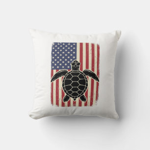 Vintage Sea Turtle American Flag Patriotic Shirt D Cushion