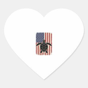 Vintage Sea Turtle American Flag Patriotic Shirt D Heart Sticker