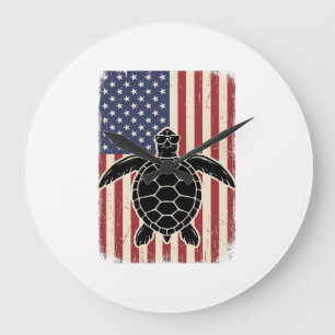 Vintage Sea Turtle American Flag Patriotic Shirt D Large Clock