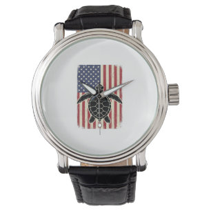Vintage Sea Turtle American Flag Patriotic Shirt D Watch