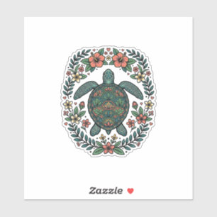 Vintage Sea Turtle Floral Vector Design_1