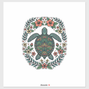 Vintage Sea Turtle Floral Vector Design_1