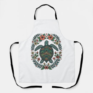 Vintage Sea Turtle Floral Vector Design_1 Apron