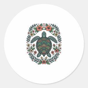 Vintage Sea Turtle Floral Vector Design_1 Classic Round Sticker