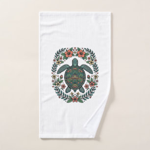 Vintage Sea Turtle Floral Vector Design_1 Hand Towel