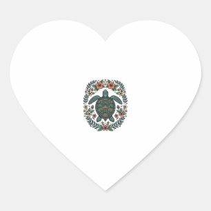 Vintage Sea Turtle Floral Vector Design_1 Heart Sticker