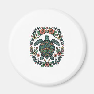 Vintage Sea Turtle Floral Vector Design_1 Magnet